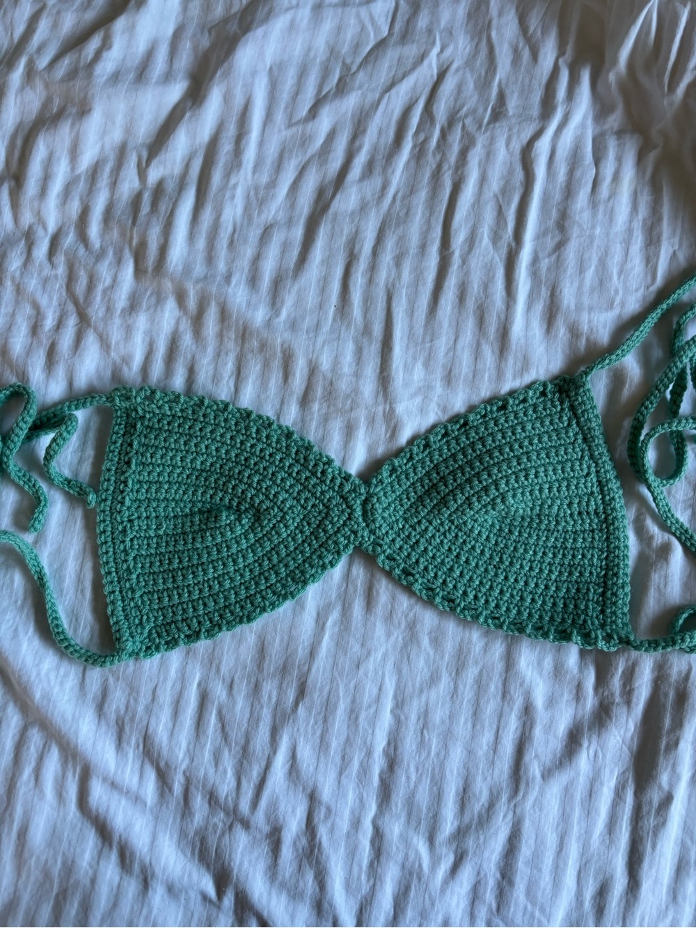 Hand-Crocheted Green Triangle Bikini Top